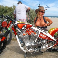 Pic #8 Bike Show - Bikini Voyeur, Big Tits, Beach, Hard Nipples, Shaved, Pussy, Flashing, Public Exhibitionist, Public Place