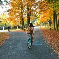 Pic #3 Nude on Bike - Public Place, Public Exhibitionist, Brunette