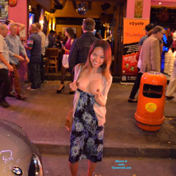 Flashing My Tits and Pussy in The Pub - Big Tits, Brunette, Flashing, Public Exhibitionist, Public Place, Asian