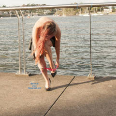 Pic #2 Sophie Changes Panties - Dressed, Flashing, High Heels Amateurs, Public Exhibitionist, Public Place, Redhead