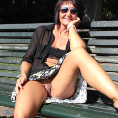 Pic #5 Walking Pantiless In The Park - Brunette, Public Exhibitionist, Public Place