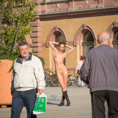 Pic #3 Train Station - Brunette, Public Exhibitionist, Public Place, Shaved