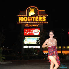 Pic #4 Taking It Off In Las Vegas - Big Tits, Brunette, Flashing, Public Exhibitionist, Public Place, Shaved