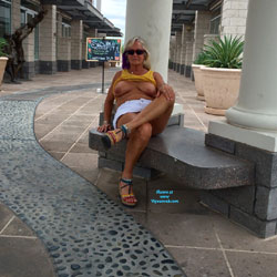 Pic #4 Lunch Time With A Friend - Public Place, Public Exhibitionist, Flashing, Blonde, Big Tits, Wife/wives