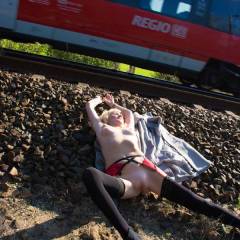 Pic #8 Nude At The Railway - Blonde, Flashing, Lingerie, Public Exhibitionist, Shaved