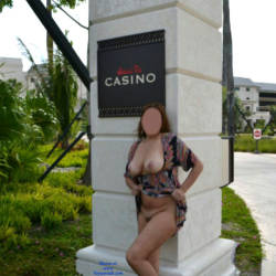 Pic #1 Flashing Around Horse Track - Big Tits, Flashing, Public Exhibitionist, Public Place