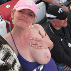 Flashing At The Race - Big Tits, Flashing, Public Exhibitionist, Public Place