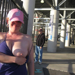 Pic #4 Flashing At The Race - Big Tits, Flashing, Public Exhibitionist, Public Place