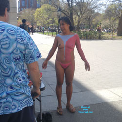 Pic #4 Naked In NYC... Broad Daylight  - Big Tits, Brunette, Public Exhibitionist, Public Place