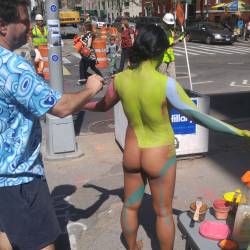 Pic #5 Naked In NYC... Broad Daylight  - Big Tits, Brunette, Public Exhibitionist, Public Place