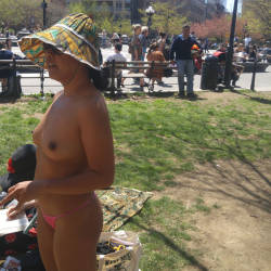 Pic #1 Naked In NYC... Broad Daylight  - Public Exhibitionist, Brunette, Big Tits, Public Place