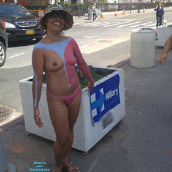 Naked In NYC... Broad Daylight  - Public Exhibitionist, Brunette, Big Tits, Public Place