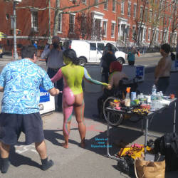 Pic #5 Naked In NYC... Broad Daylight  - Public Exhibitionist, Brunette, Big Tits, Public Place