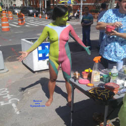 Pic #7 Naked In NYC... Broad Daylight  - Public Exhibitionist, Brunette, Big Tits, Public Place