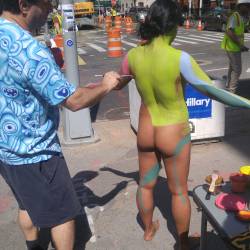 Pic #4 Naked In NYC... Broad Daylight  - Big Tits, Brunette, Public Exhibitionist, Public Place