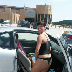 Pic #3 At Parking Lot - Big Tits, Brunette, Flashing, Public Exhibitionist, Public Place