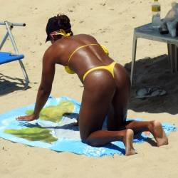 Pic #1 Yellow Bikini In Janga Beach - Beach Voyeur, Bikini Voyeur, Brunette