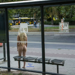 Pic #2 Naked At The Bus Stop - Blonde, Firm Ass, Public Exhibitionist, Public Place