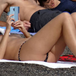 Pic #1 Reading Topless On The Beach - Big Tits, Outdoors, Beach Voyeur