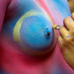 Pic #6 Body Painting In A NY Park - Public Place, Outdoors, Public Exhibitionist, Brunette, Shaved, Medium Tits