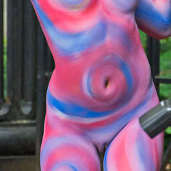 Pic #8 Body Painting In A NY Park - Public Place, Outdoors, Public Exhibitionist, Brunette, Shaved, Medium Tits