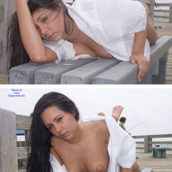 Pic #3 Public Fishing Pier Bench - Beach, Big Tits, Brunette, Outdoors