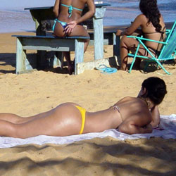 Yellow Bikini In Janga Beach, Brazil - Brunette, Outdoors, Bikini Voyeur, Beach Voyeur