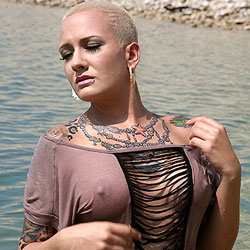 Pic #1 Hippie Hollow See-Thru - Big Tits, Blonde, Outdoors, See Through, Body Piercings, Tattoos, Beach Voyeur