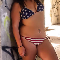 Pic #4 Red White And Blue Bikini - Big Tits, Brunette, Outdoors, Amateur