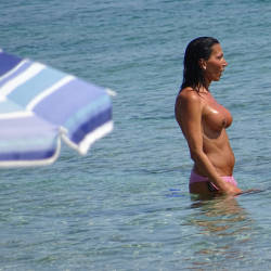 Pic #7 Topless Beach la Commenda Puglia Italy - Topless Girls, Big Tits, Brunette, Outdoors, Tattoos, Beach Voyeur