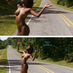 Pic #6 Empty Road - Nude Girls, Big Tits, Brunette, Ebony, Outdoors, Shaved