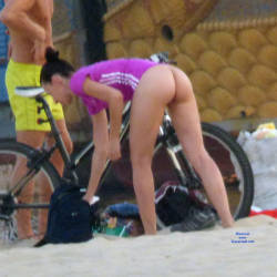 Pic #1 One Of My Favourites On The Nudist Beach - Brunette, Outdoors, Firm Ass, Beach Voyeur, Nude Girls