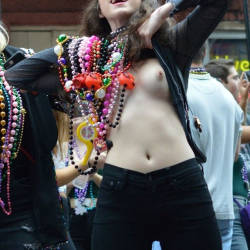 Pic #6 Mardi Gras - Big Tits, Public Exhibitionist, Flashing, Outdoors, Public Place