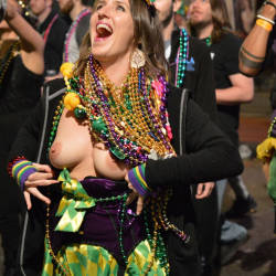 Pic #8 Mardi Gras - Big Tits, Public Exhibitionist, Flashing, Outdoors, Public Place