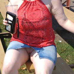 Pic #4 A Little Flashing Fun - Pantieless Girls, Big Tits, Public Exhibitionist, Flashing, Outdoors, Public Place, Amateur