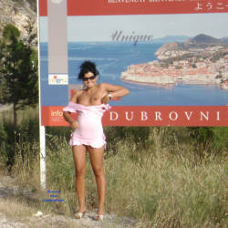 Pic #6 Public Flashing - Pantieless Girls, Brunette, Public Exhibitionist, Outdoors, Public Place, Amateur