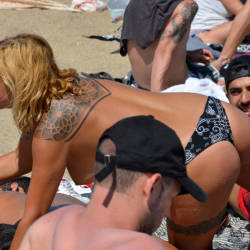 Pic #6 Sunshine At Barcaloneta - Topless Girls, Beach, Big Tits, Outdoors, Firm Ass, Tattoos, Beach Voyeur