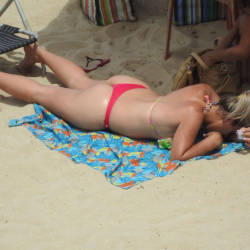 Pic #2 Red Bikini In Boa Viagem Beach - Blonde, Outdoors, Bikini Voyeur, Beach Voyeur