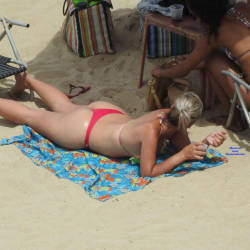 Pic #4 Red Bikini In Boa Viagem Beach - Blonde, Outdoors, Bikini Voyeur, Beach Voyeur