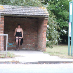 Pic #3 Bus Stop Tease - Big Tits, Public Exhibitionist, Flashing, Outdoors, Public Place, Amateur