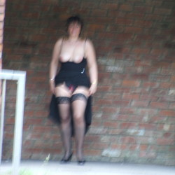 Pic #4 Bus Stop Tease - Big Tits, Public Exhibitionist, Flashing, Outdoors, Public Place, Amateur