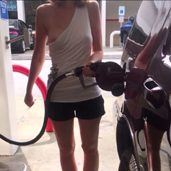 Pic #1 Getting Gas - Public Exhibitionist, Flashing, Outdoors, Public Place, Amateur