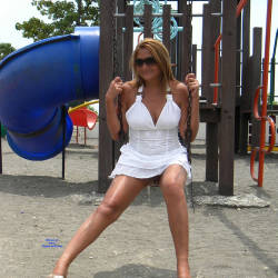 Pic #3 Opening The Legs In The Gazebo - Big Tits, Public Exhibitionist, Flashing, Outdoors, Public Place, Wife/wives, Shaved, Amateur