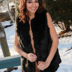 Pic #2 Sierra And Her Fur Coat On The Back Porch 2 - Big Tits, Brunette, Outdoors, Shaved, Amateur