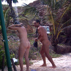 Pic #2 Shower On Beach - Nude Girls, Brunette, Outdoors, Bush Or Hairy, Beach Voyeur