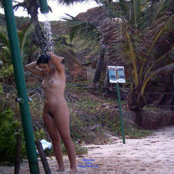 Pic #3 Shower On Beach - Nude Girls, Brunette, Outdoors, Bush Or Hairy, Beach Voyeur