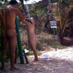 Pic #6 Shower On Beach - Nude Girls, Brunette, Outdoors, Bush Or Hairy, Beach Voyeur