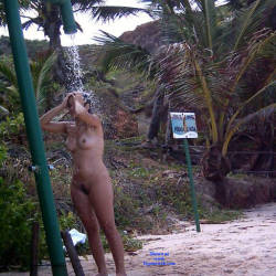 Pic #7 Shower On Beach - Nude Girls, Brunette, Outdoors, Bush Or Hairy, Beach Voyeur