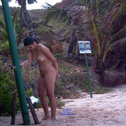 Pic #1 Shower On Beach - Nude Girls, Brunette, Outdoors, Bush Or Hairy, Beach Voyeur