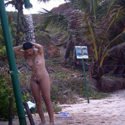 Pic #8 Shower On Beach - Nude Girls, Brunette, Outdoors, Bush Or Hairy, Beach Voyeur